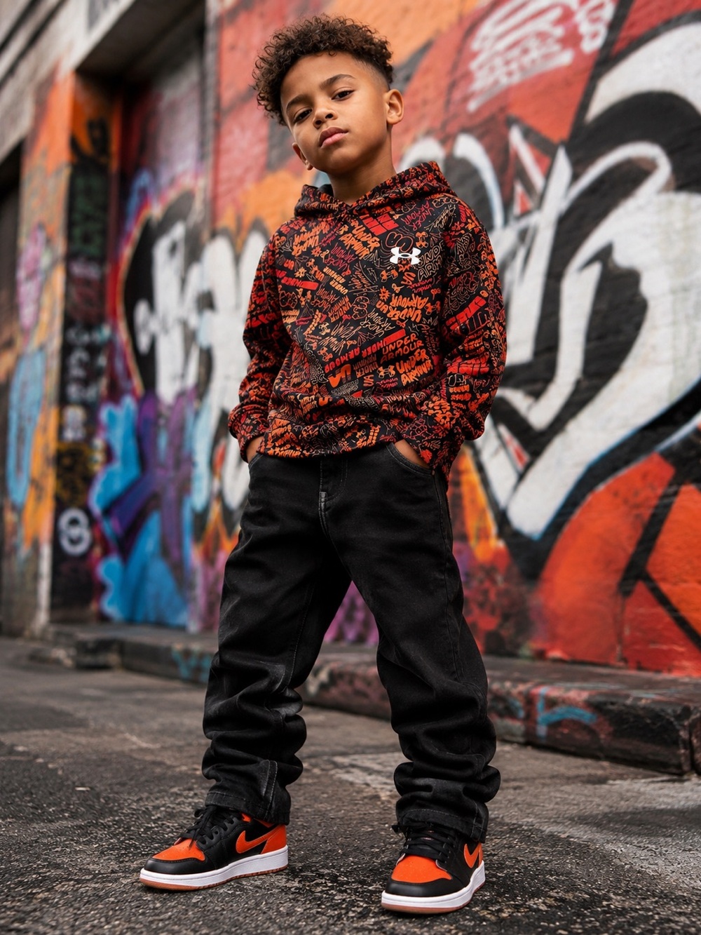 Under Armour Red & Black Graphic Pullover Hoodie for Kids